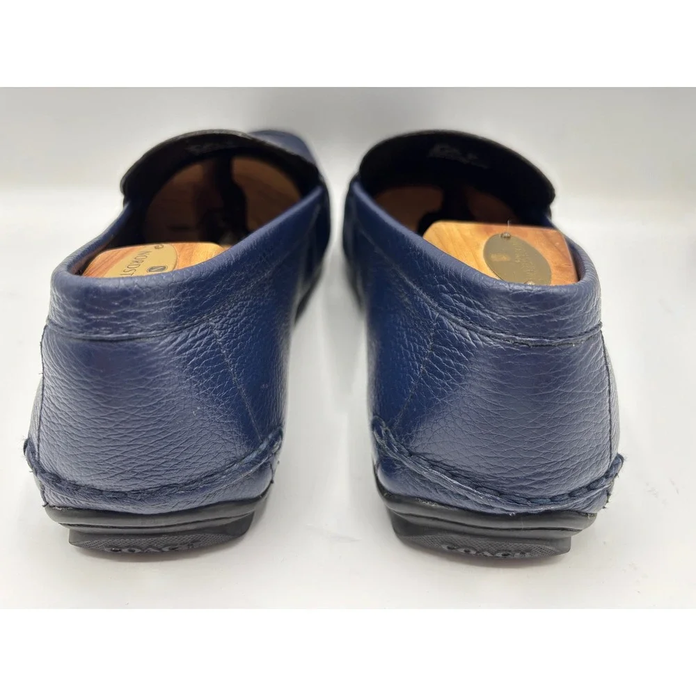 Coach C3098 Men's Navy Blue Pebbled Leather Penny Loafers Driving Shoes Size 12D